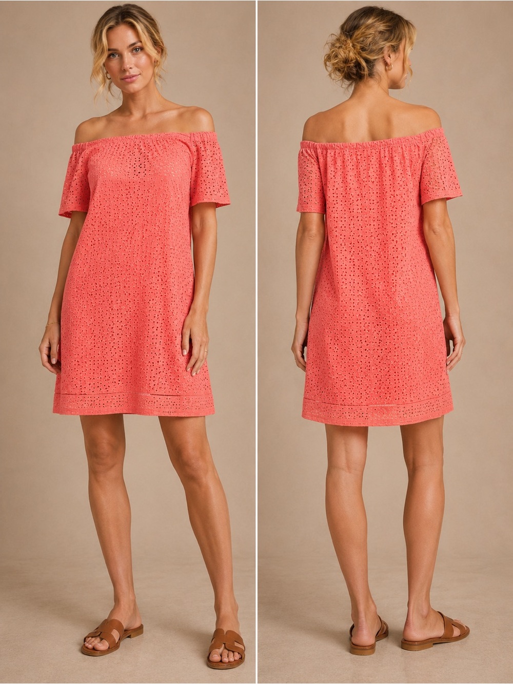 Lauren by Ralph Lauren Off-Shoulder Eyelet Shift Dress Sz14